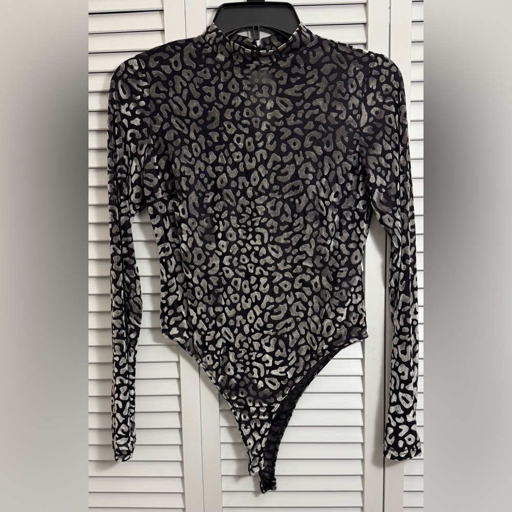 Privy Leopard Print Bodysuit - Black and Gray